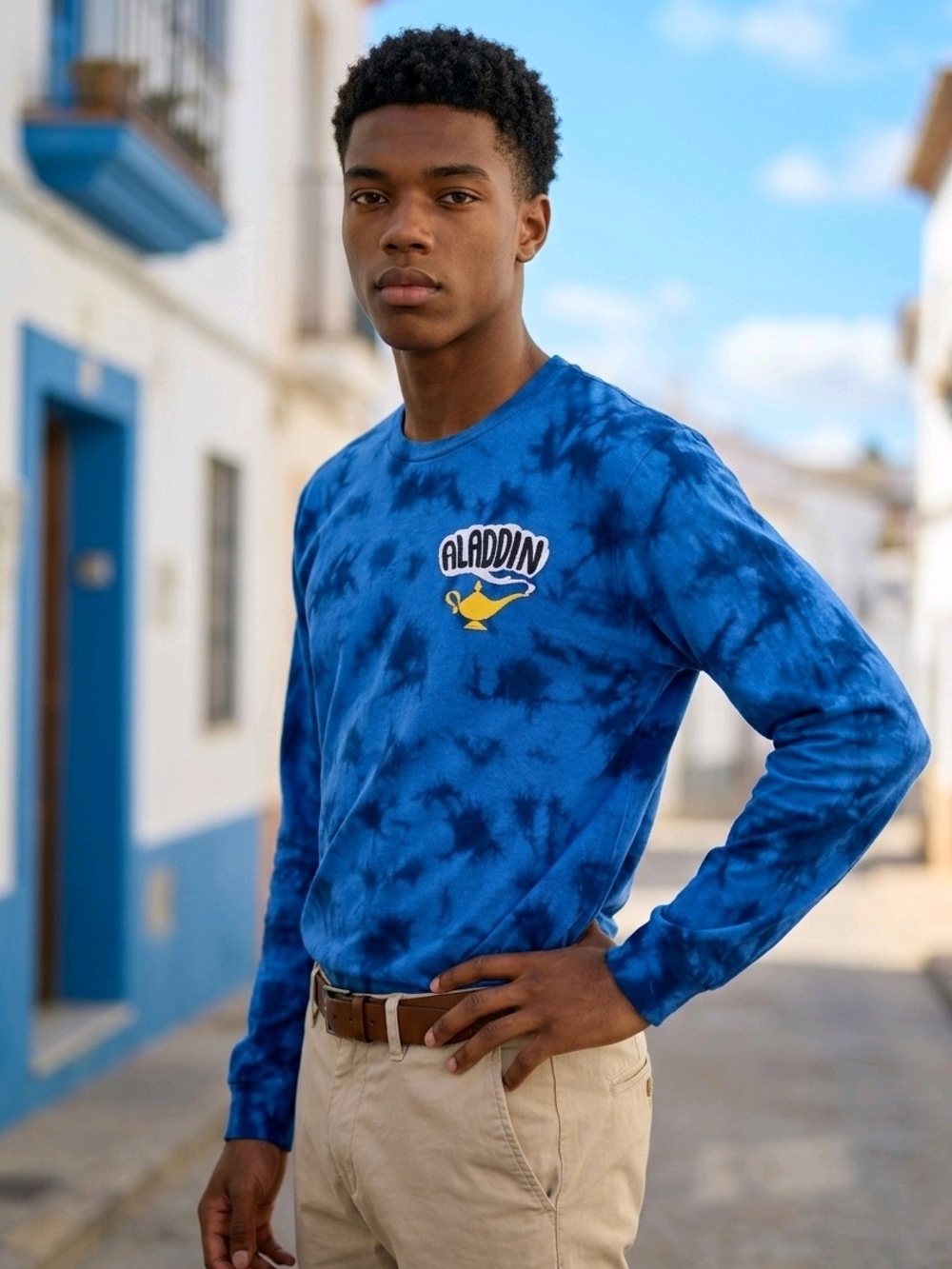Disney Aladdin Tie-Dye Long Sleeve T-Shirt - Blue Wash